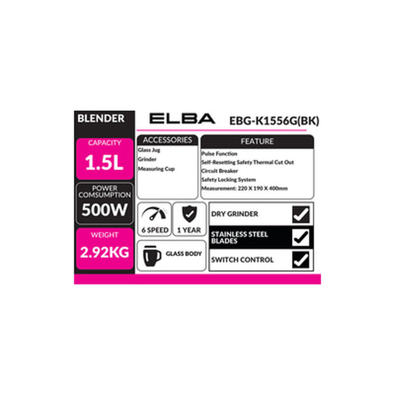 ELBA Glass Blender 1.5l EBG-K1556G(BK)-image 4
