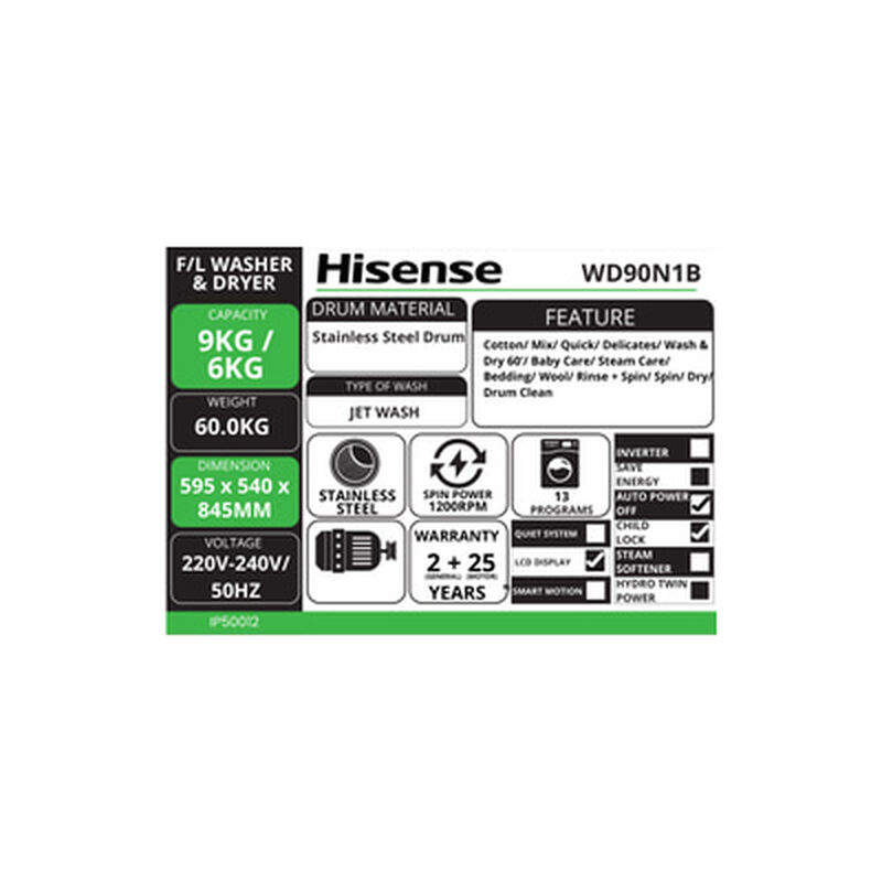 HISENSE Frontload 9kg+dryer 6kg WD90N1B-image 5