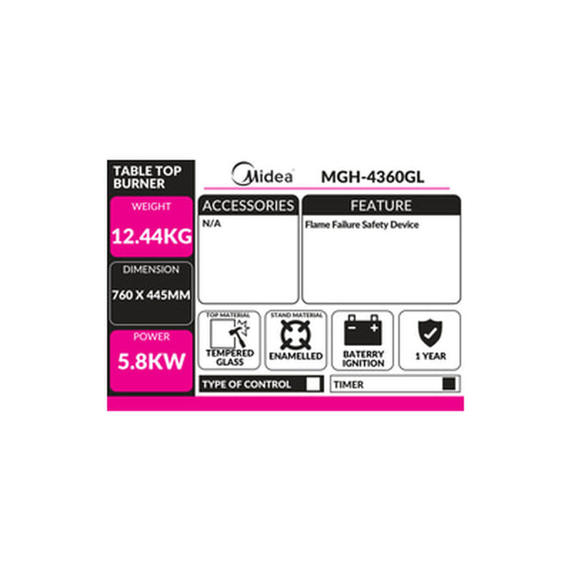 MIDEA Built-in Gas Hob MGH-4360GL-image 3
