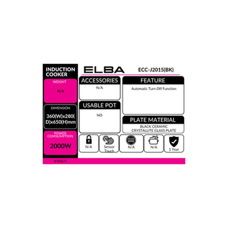 ELBA Induction Cooker(ceramic) ECC-J2015(BK)-image 3