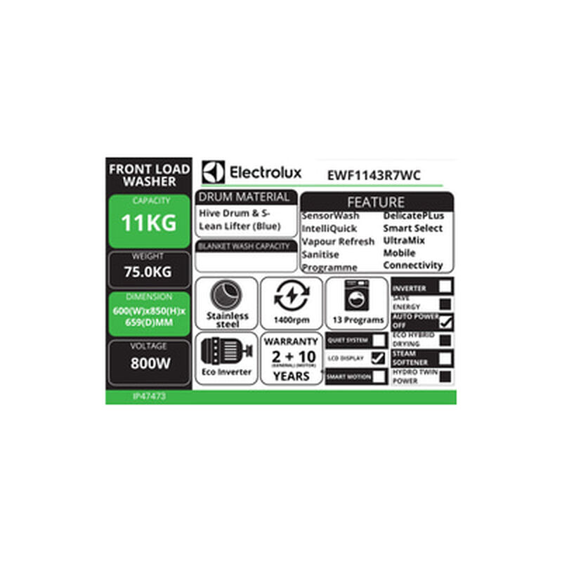 ELECTROLUX Front Load Washer 11kg EWF1143R7WC-image 9