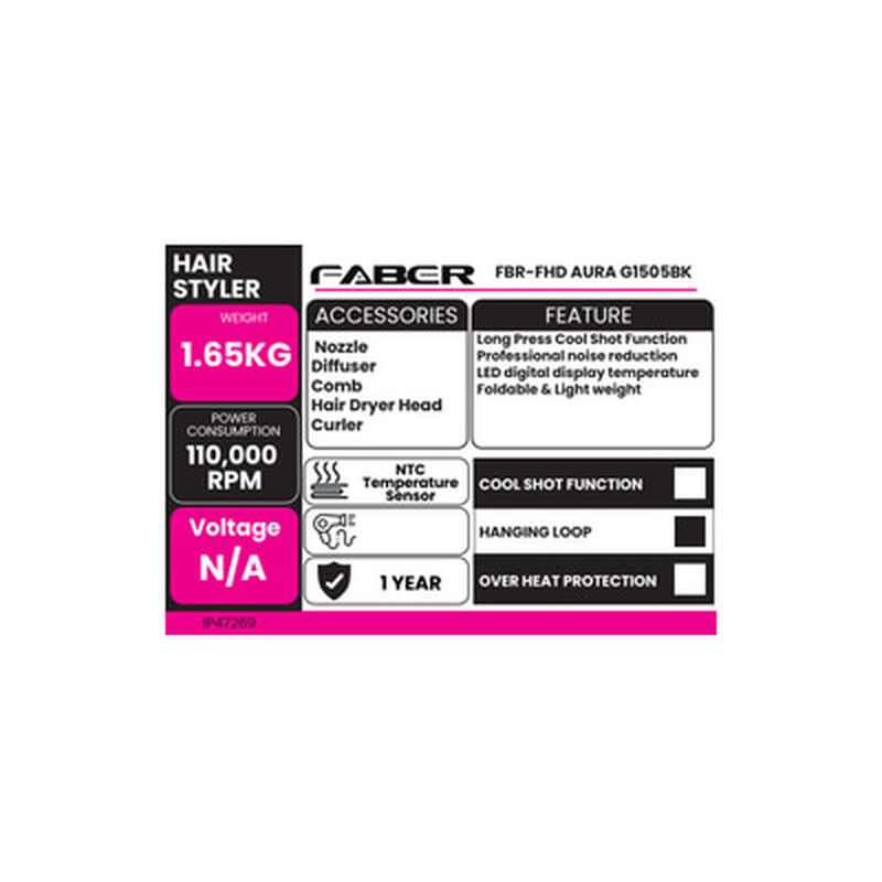 FABER Hair Styler Gift Set FHD AURA G1505BK-image 10