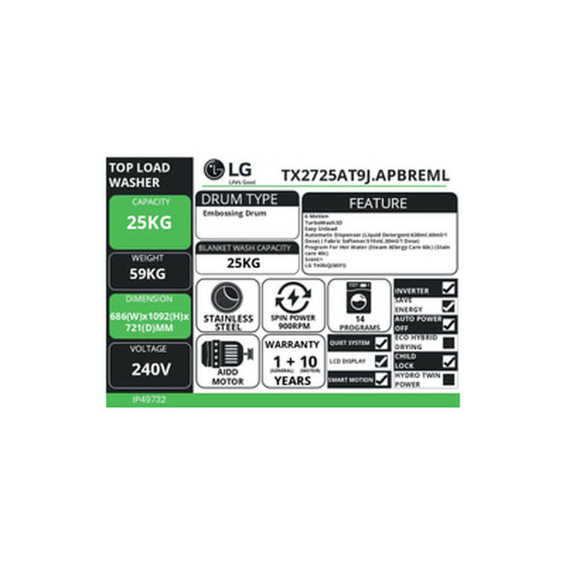 LG Top Load Washer 25kg TX2725AT9J.APBREML-image 2