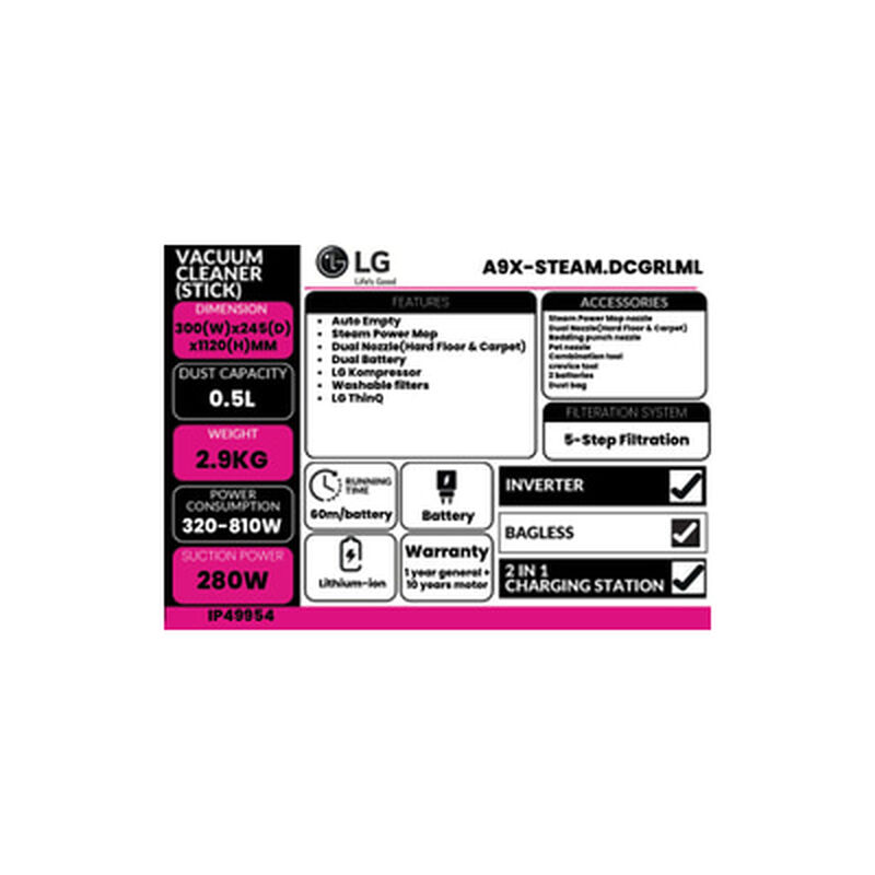 LG Stick Vacuum Cleaner All-in One A9X-STEAM.DCGRLML-image 4