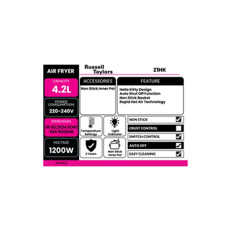 R.TAYLORS Air Fryer 4.5l Hello Kitty Z1-HK-image 6
