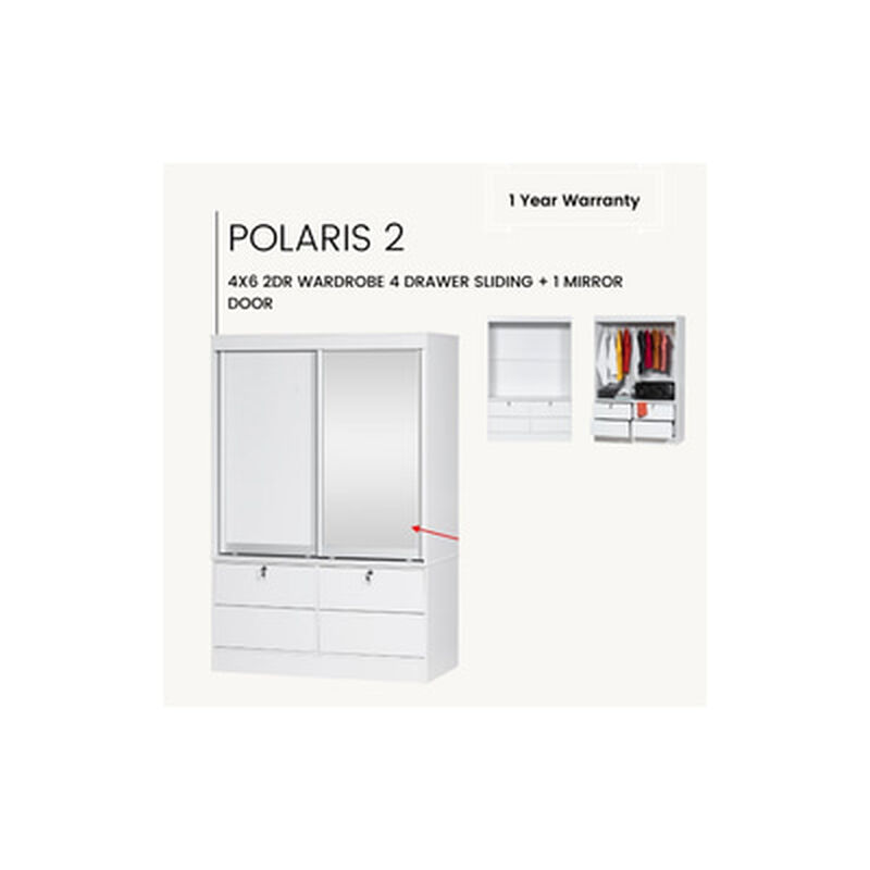 4x6 2dr Wardrobe 4 Drawer Pu White POLARIS 2-image 2
