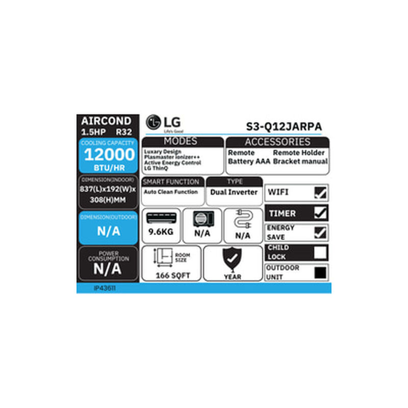 LG Split Air Cond 1.5hp Inverter Artcool (mirror) S3-Q12JARPA-image 5