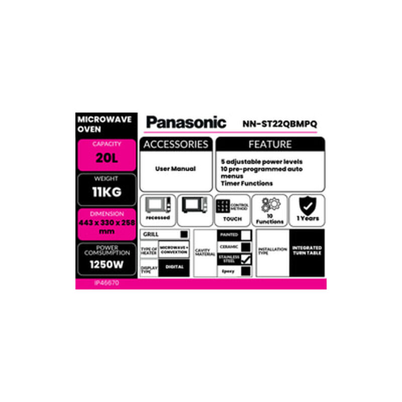 PANASONIC Microwave Oven 20l NN-ST22QBMPQ-image 6