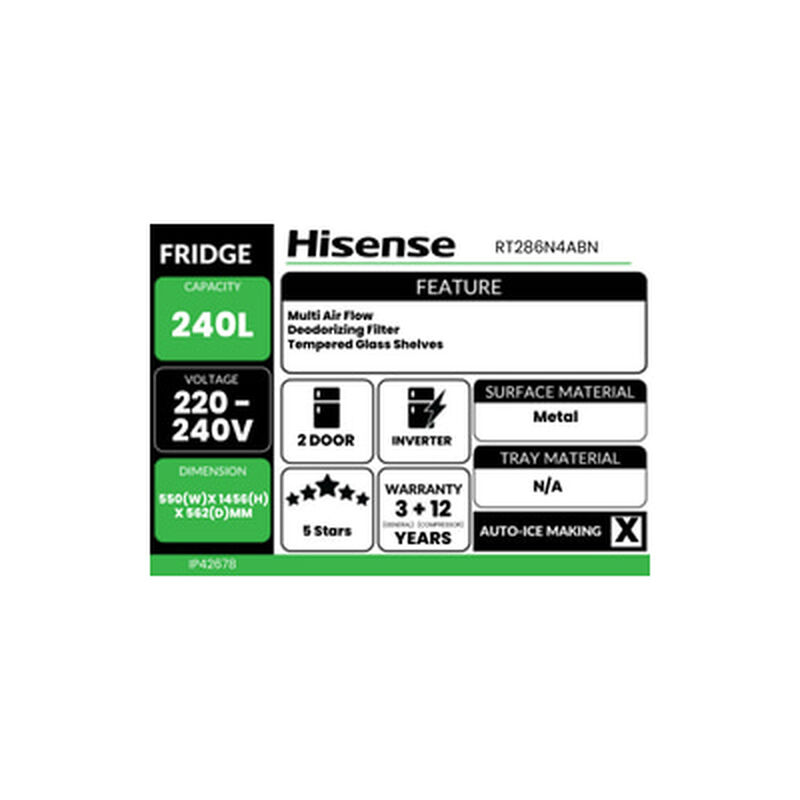 HISENSE 2 Door Fridge 240l(black) Inverter Black Metel 240l RT286N4ABN1-image 7