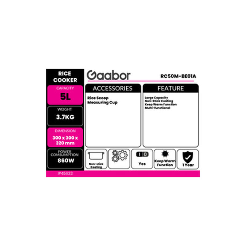 GAABOR Jar Rice Cooker 2.2l RC50M-BE01A-image 2