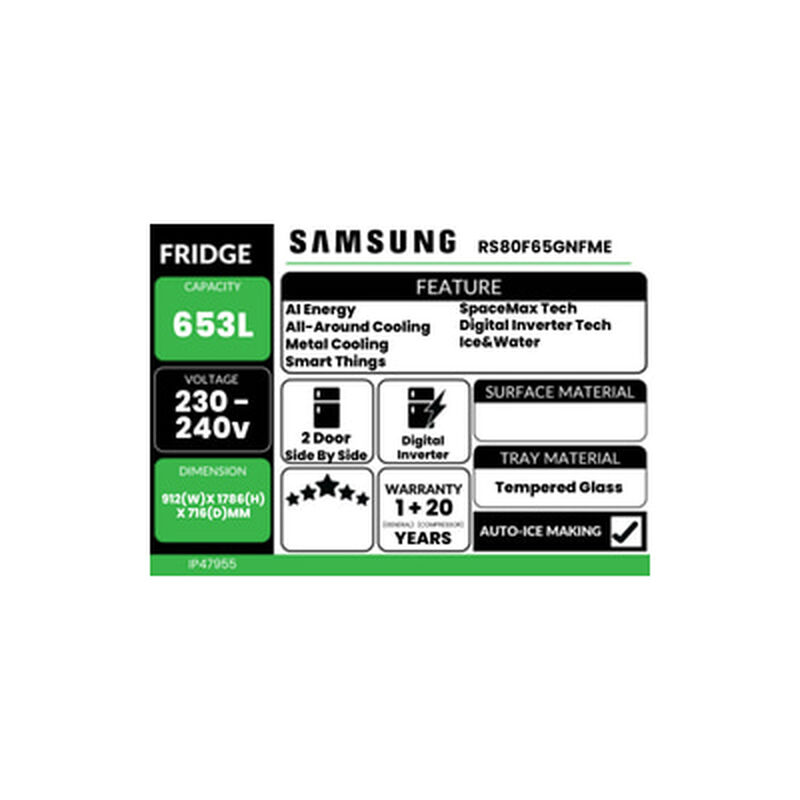 SAMSUNG Side By Side Fridge 653l Ice/water Dispenser Black RS80F65GNFME-image 5