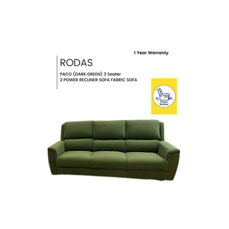 RODAS 3s 2r Power Recliner Sofa Fabric Sofa PACO (DARK GREEN)-image 1