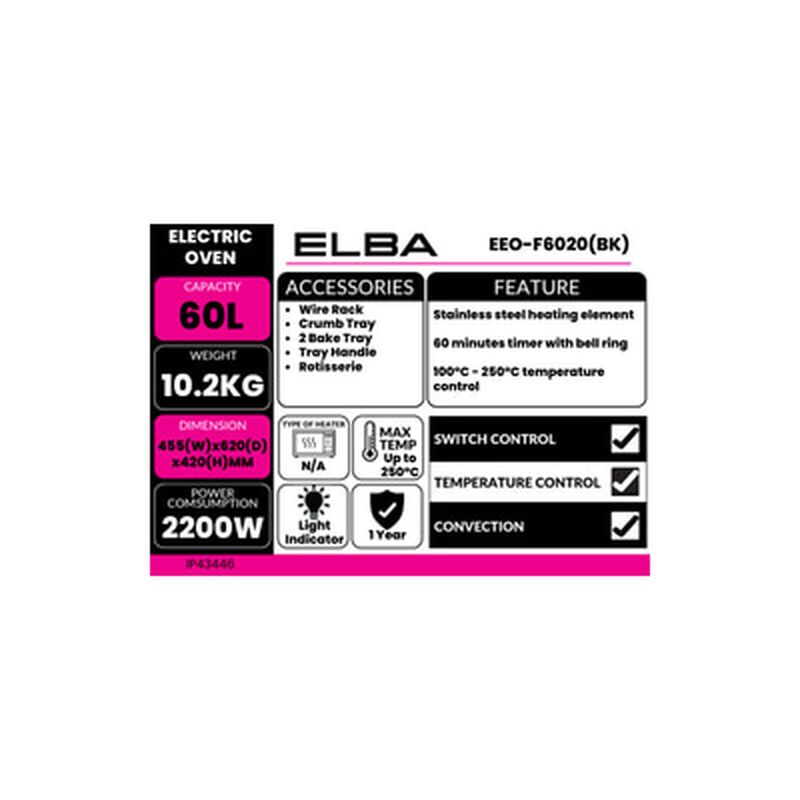 ELBA Electric Oven 60l EEO-F6020(BK)-image 5