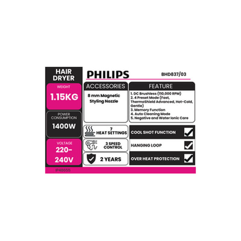 PHILIPS Hair Dryer BHD837/03-image 7