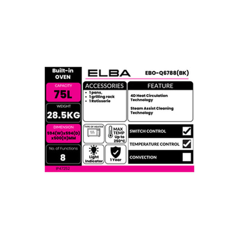 ELBA Built In Oven EBO-Q6788(BK)-image 2