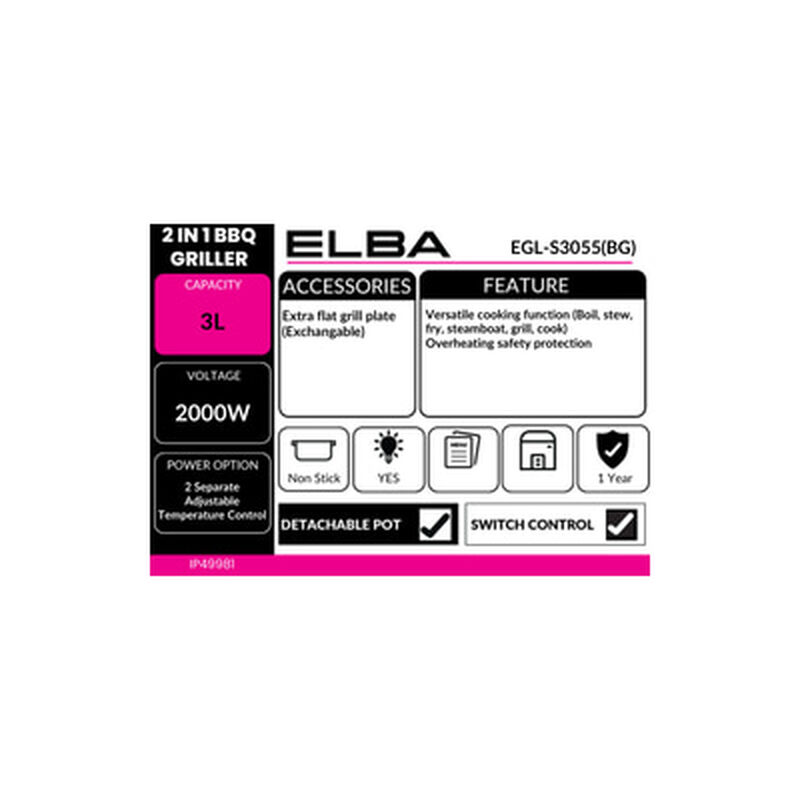 ELBA Table Top Grill 2 Pot EGL-S3055(BG)-image 4