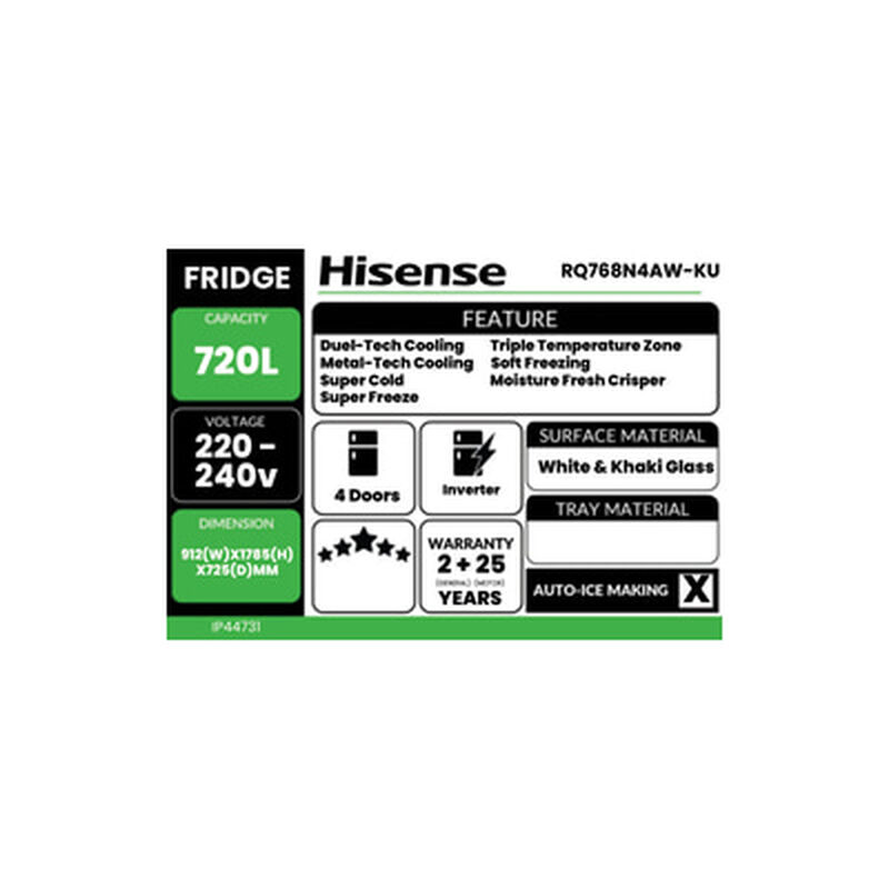 HISENSE 4 Door Fridge 720l (white+khaki Glass) RQ768N4AW-KU-image 8
