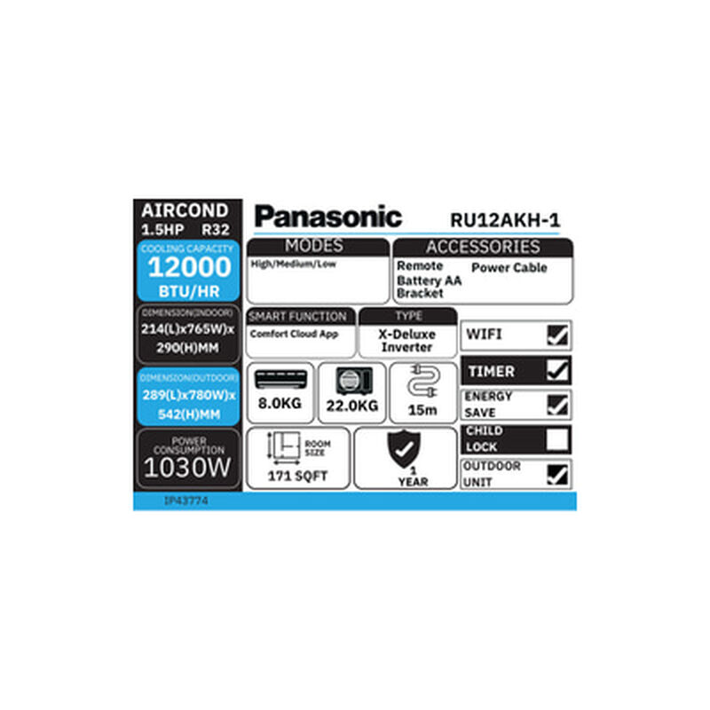 PANASONIC Split Air Cond 1.5hp X-deluxe Inverter RU12AKH/RU12AKH O/DR-image 3