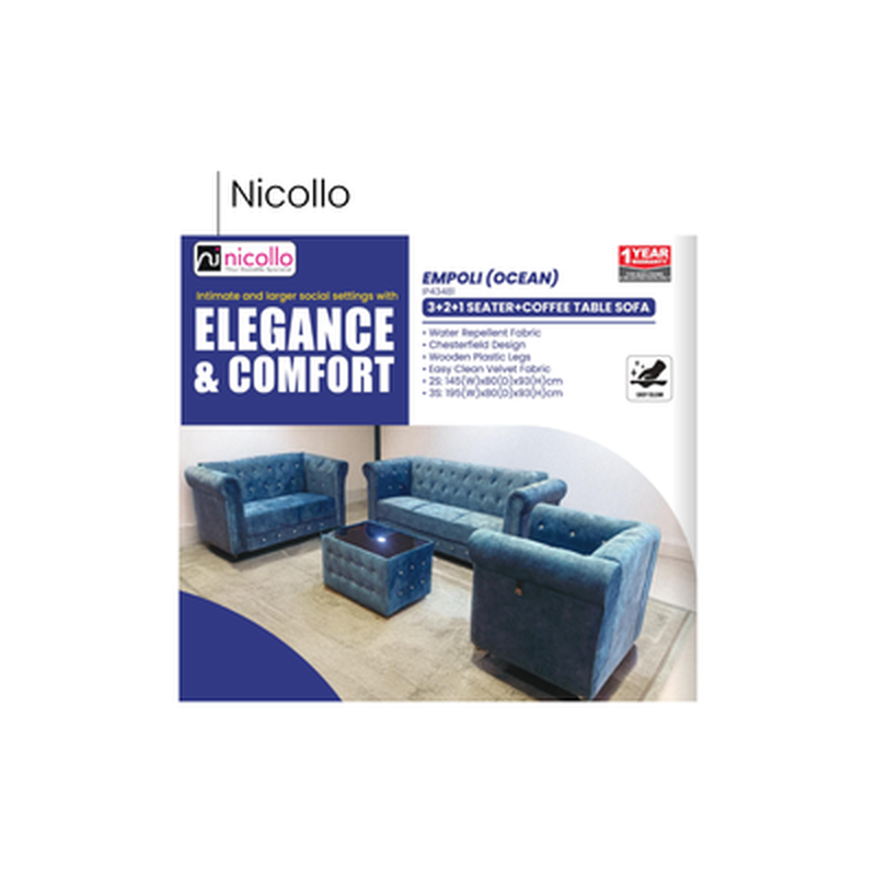 NICOLLO 3+2+1+ct Sofa Set Chesterfield Sofa EMPOLI (OCEAN)-image 5