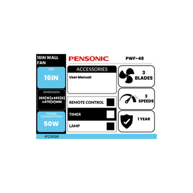 PENSONIC 16in Wall Fan PWF-48-image 2