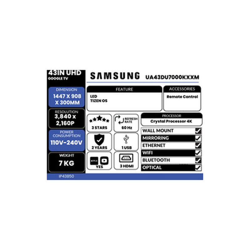 SAMSUNG 43in Uhd Smart Tv UA43DU7000KXXM-image 5