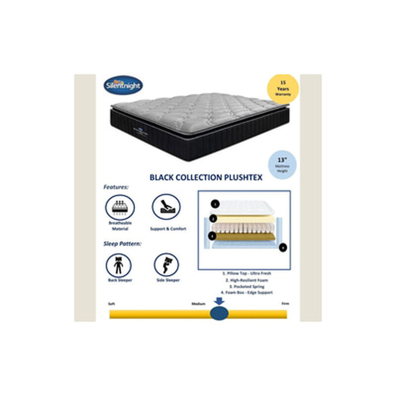 SILENTNIGHT Ce 13in Q Pocket Mat Pillow Top+hr Foam BLK PLUSHTEX-image 4