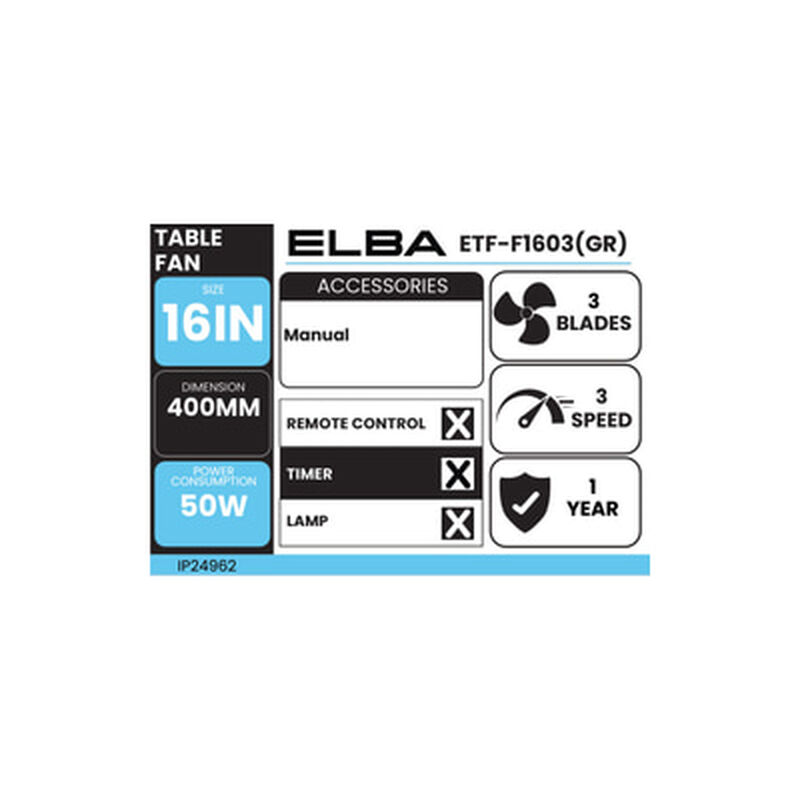 ELBA 16in Table Fan ETF-F1603(GR)-image 2