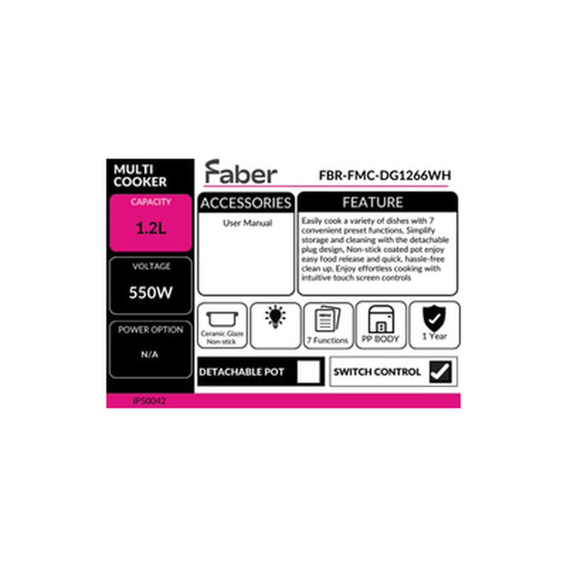 FABER Multi Cooker 1.2l FBR-FMC-DG1266WH-image 4