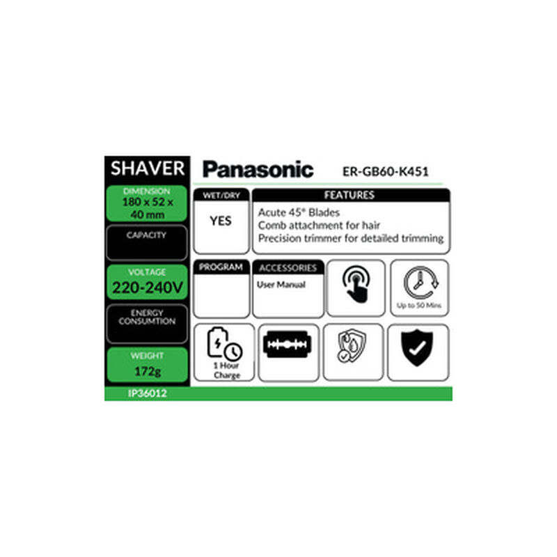PANASONIC Male Shaver Comb Attachment + Trimmer ER-GB60-K451-image 3