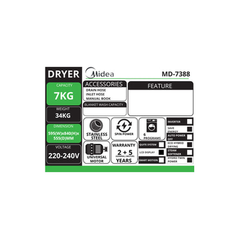 MIDEA Dryer 7kg Vented MD-7388-image 5