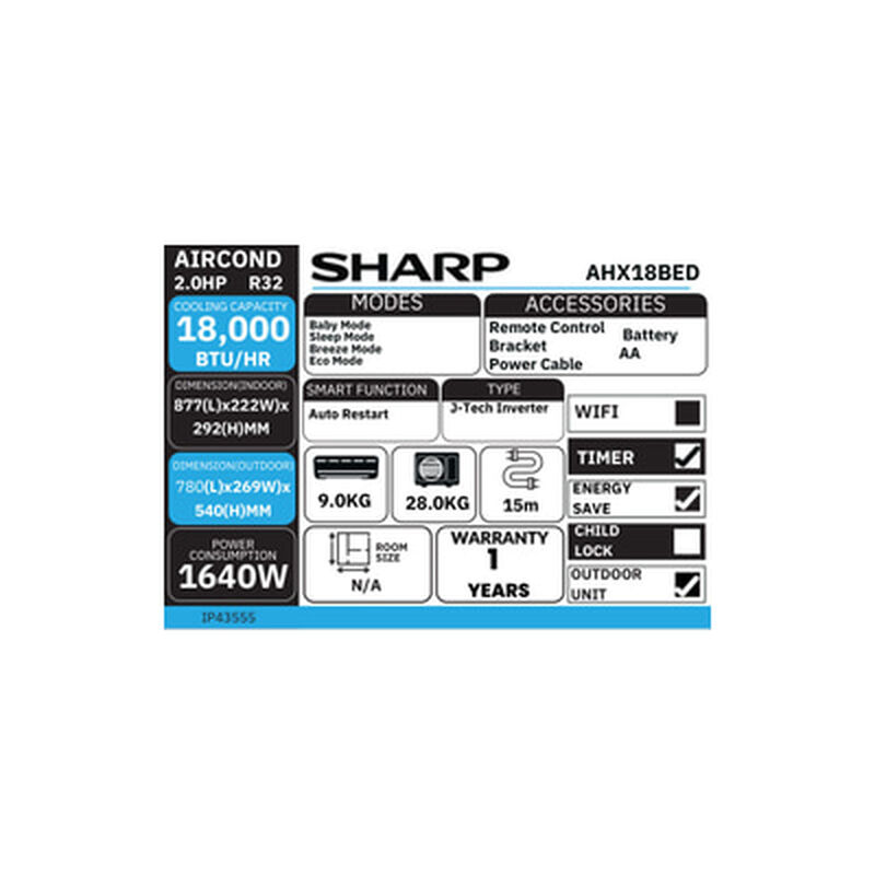 SHARP Split Air Cond 2hp Inverter J-tech AHX18BED-image 5