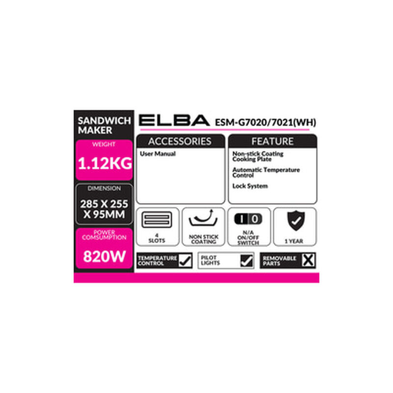 ELBA Sandwich Maker ESM-G7020/7021(WH)-image 3