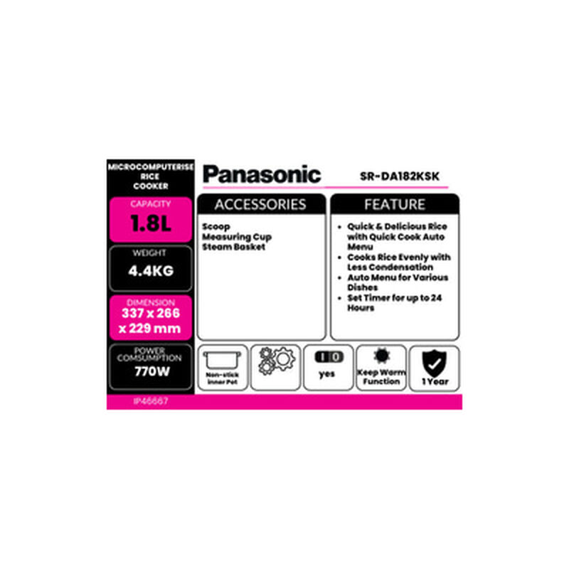 PANASONIC Rice Cooker Micro-c0 1.8l SR-DA182KSK-image 6