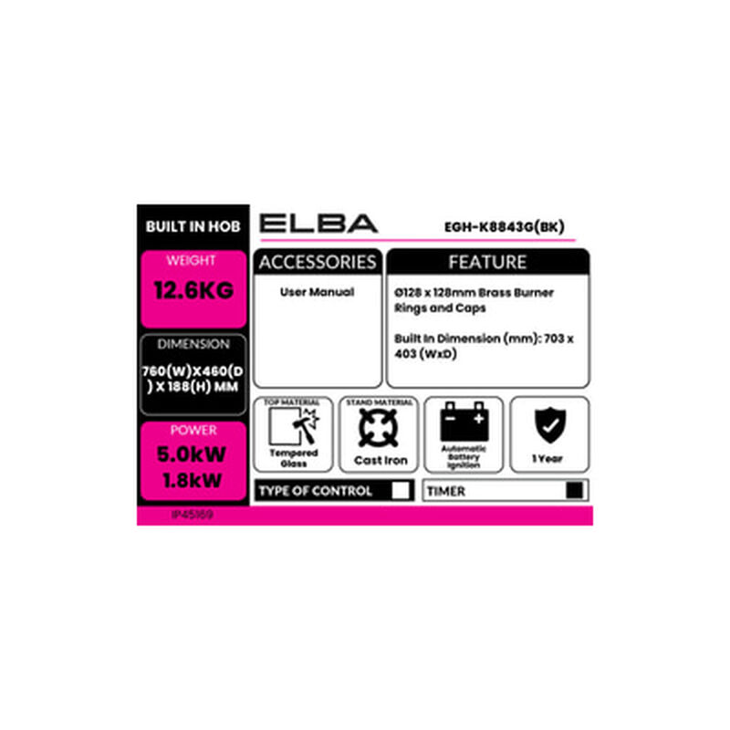ELBA Built In Hob EGH-K8843G(BK)-image 3