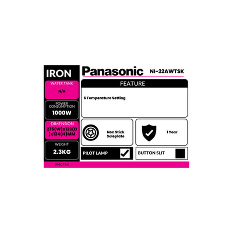 PANASONIC Dry Iron - Heavy Weight NI-22AWTSK-image 3