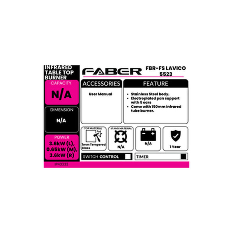 FABER Infrared Table Top Burner FBR-FS LAVICO 5523-image 2