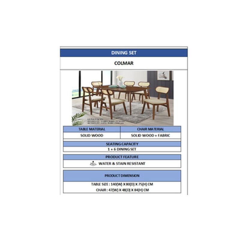 RELAX 1+6 Solid Wood Dining Set COLMAR (WALNUT)-image 2