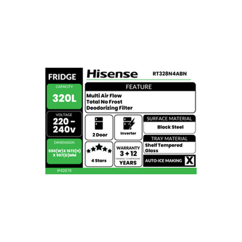 HISENSE 2 Door Fridge 320l(black) Inverter Black Metel 320l RT328N4ABN1-image 5
