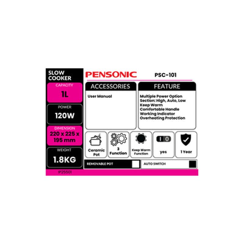 PENSONIC Slow Cooker 1l PSC-101-image 3
