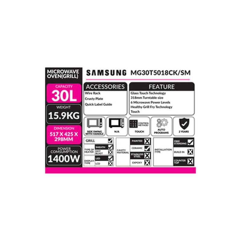 SAMSUNG Microwave Oven 30l With Grill MG30T5018CK/SM-image 2
