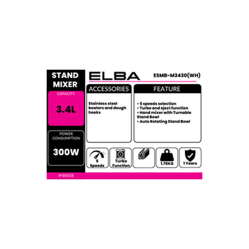 ELBA Stand Mixer 3.3l ESMB-M3430(WH)-image 3