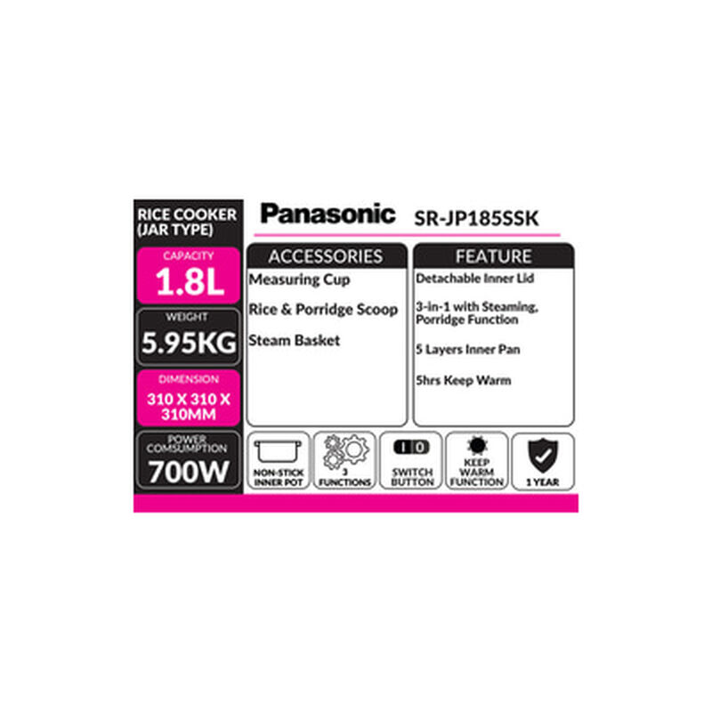 PANASONIC Jar Rice Cooker 1.8l SR-JP185SSK-image 3