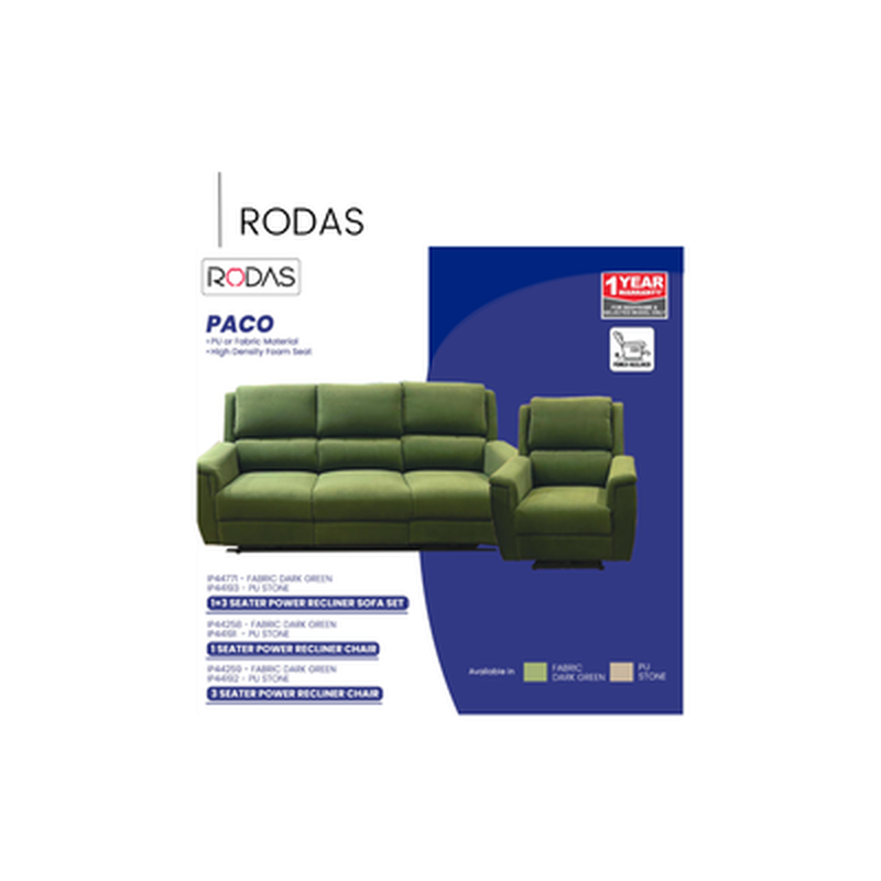 RODAS 3s 2r Power Recliner Sofa Fabric Sofa PACO (DARK GREEN)-image 2