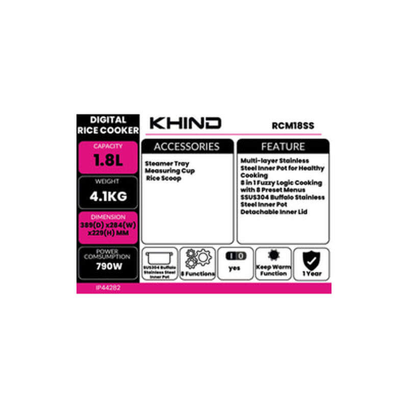 KHIND Digital Rice Cooker Fluzy RCM18SS-image 6