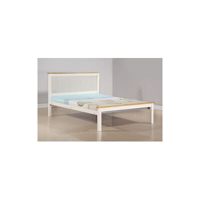 TUBE HOME Q Wood Bedframe Cream White & Oak ALASKA Q