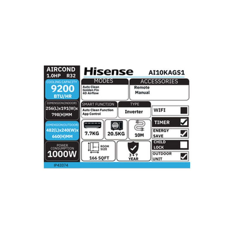 HISENSE Split Air Cond 1hp Inverter(kag) AI10KAGS2-image 3