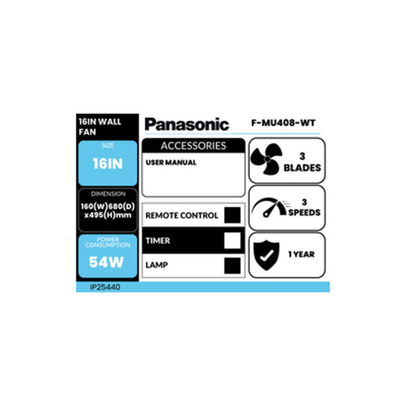PANASONIC 16in Wall Fan F-MU408-WT-image 2