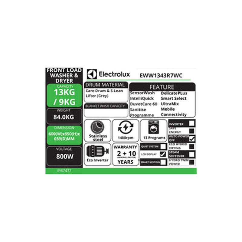 ELECTROLUX Frontload 13kg+dryer9kg EWW1343R7WC-image 9
