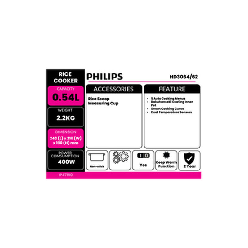 PHILIPS Rice Cooker 0.54l HD3064/62-image 7