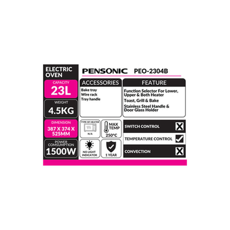 PENSONIC Electric Oven 23l PEO-2304B-image 4